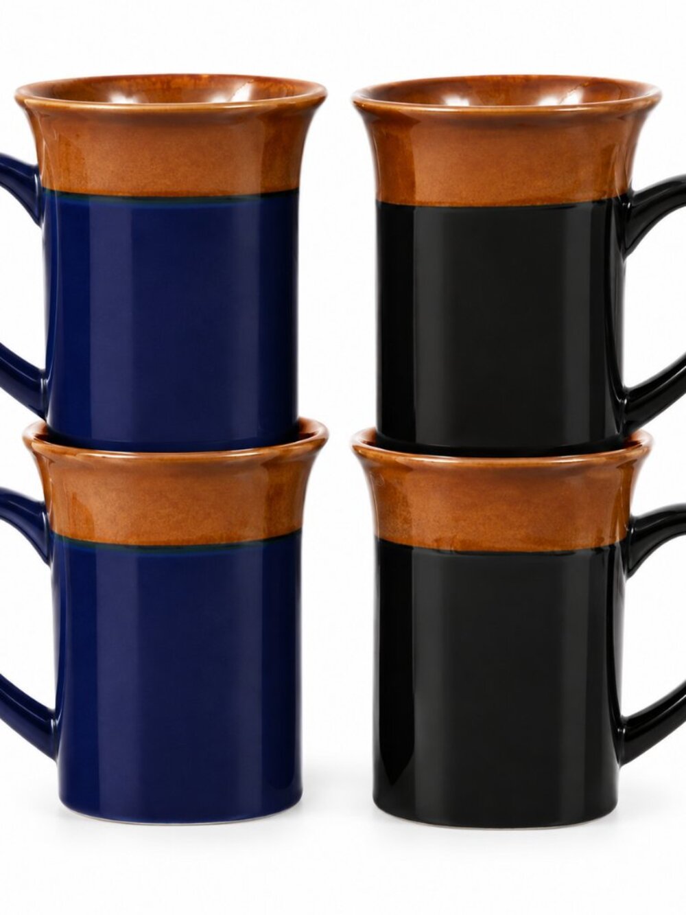 Square Two-Tone Stoneware Coffee Mugs Set of 4, 14 oz